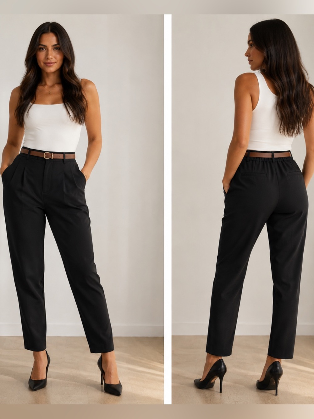 Autres Filles Black Pleated Front Tapered Dress Pants with Belt size S/P
